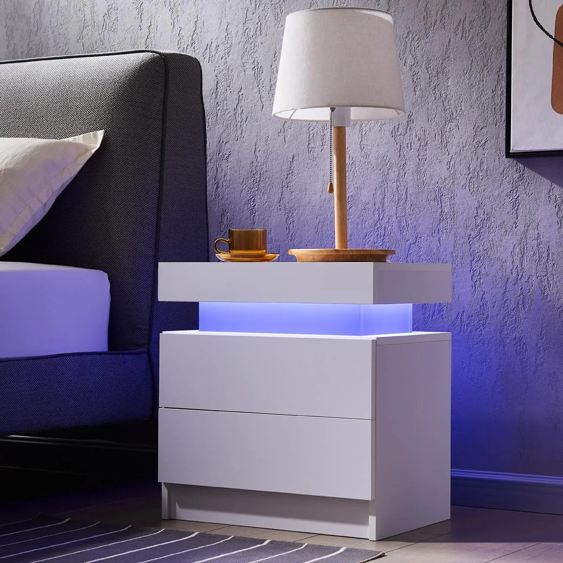 tuphen tuphen LED Nightstand with 2 Drawers White Bedroom Set — product photo