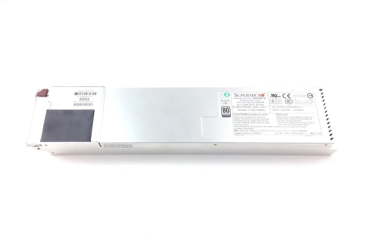 Supermicro Supermicro PWS-920P-1RProduct 920W 80 Plus Platinum 1U server power supply Rev 1.11 — product photo