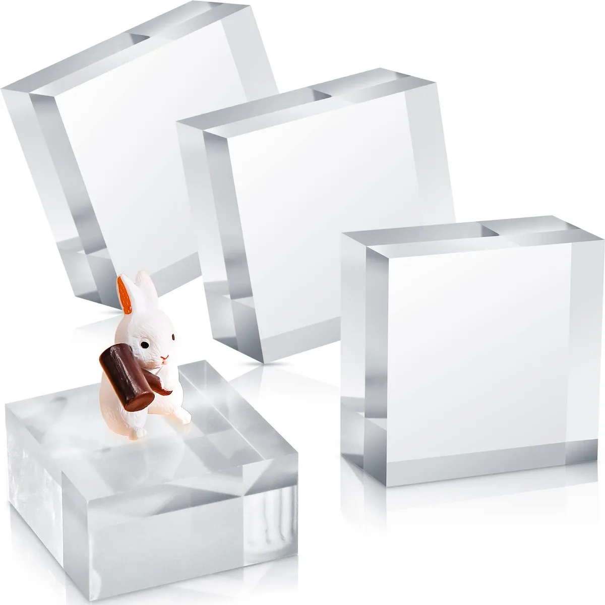 Four clear polished acrylic cubes 5.08 cm square 2.54 cm high
