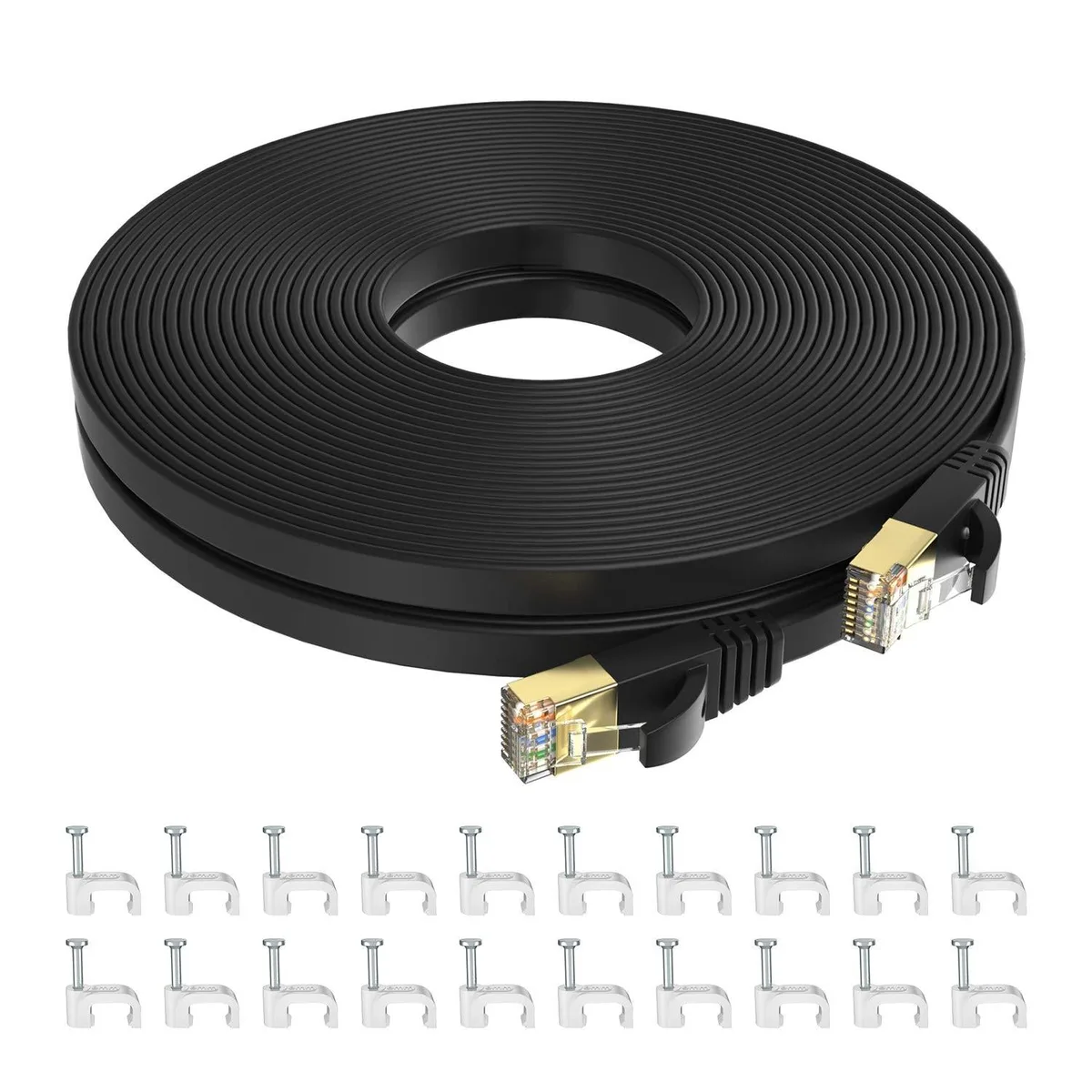 Bipra Bipra Flat Cat7 Ethernet Cable 3 Pack 50 Feet 60 Clips 2 in 1 Accessories — product photo
