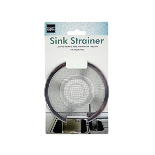 Clear stainless steel mesh sink strainer on tie card