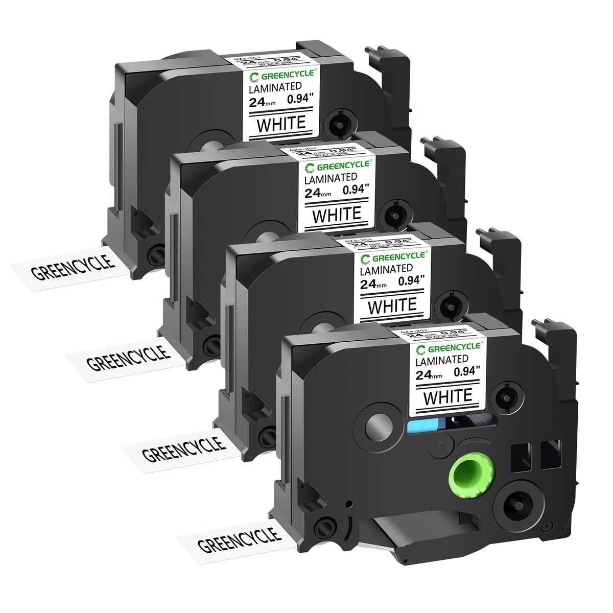 GREENCYCLE GREENCYCLE 4 Pack TZe-251 24mm Laminated Black on White Printer Ribbon — product photo
