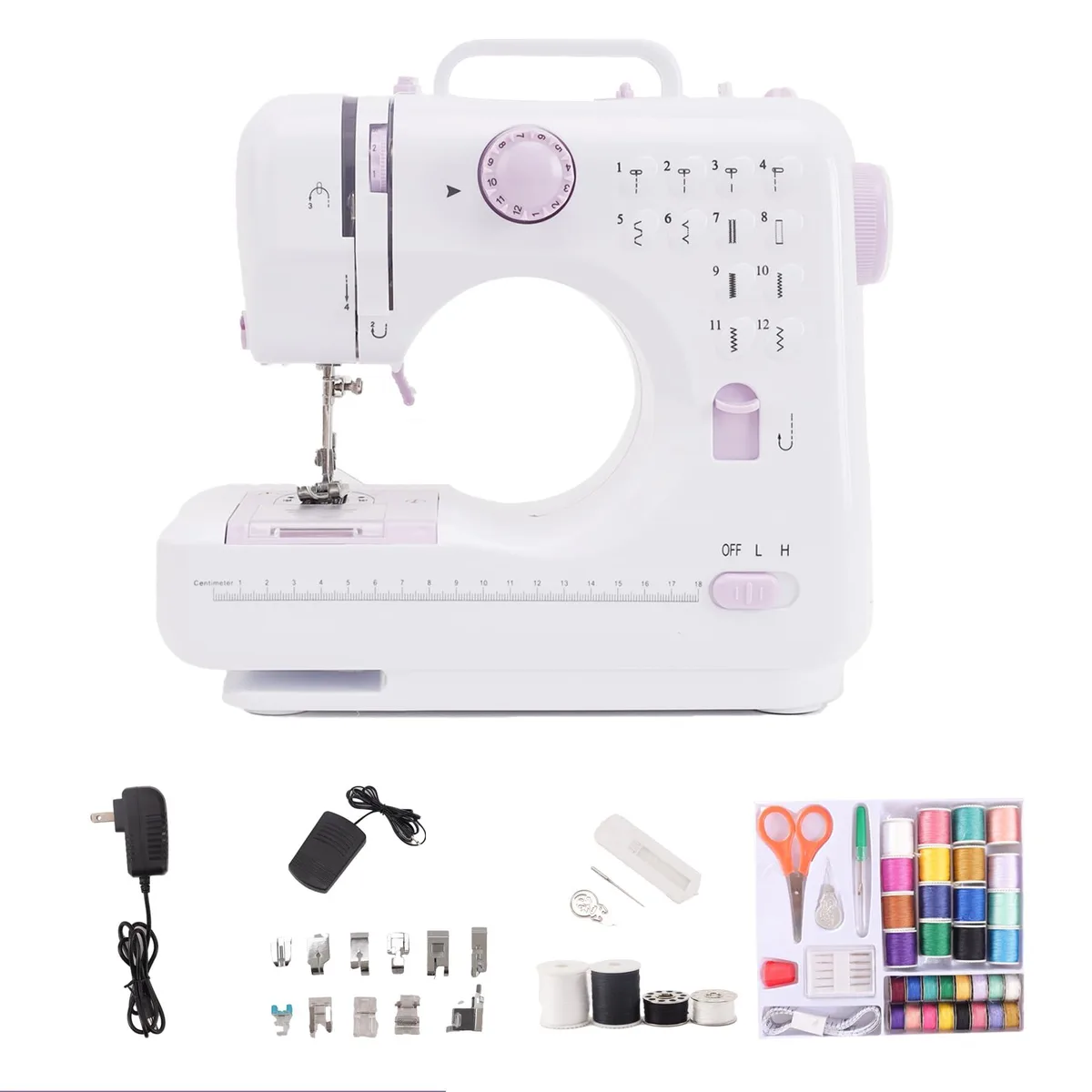 URYOI 505 Sewing Machine Purple 12 Patterns 32 Accessories 11 Feet — product photo