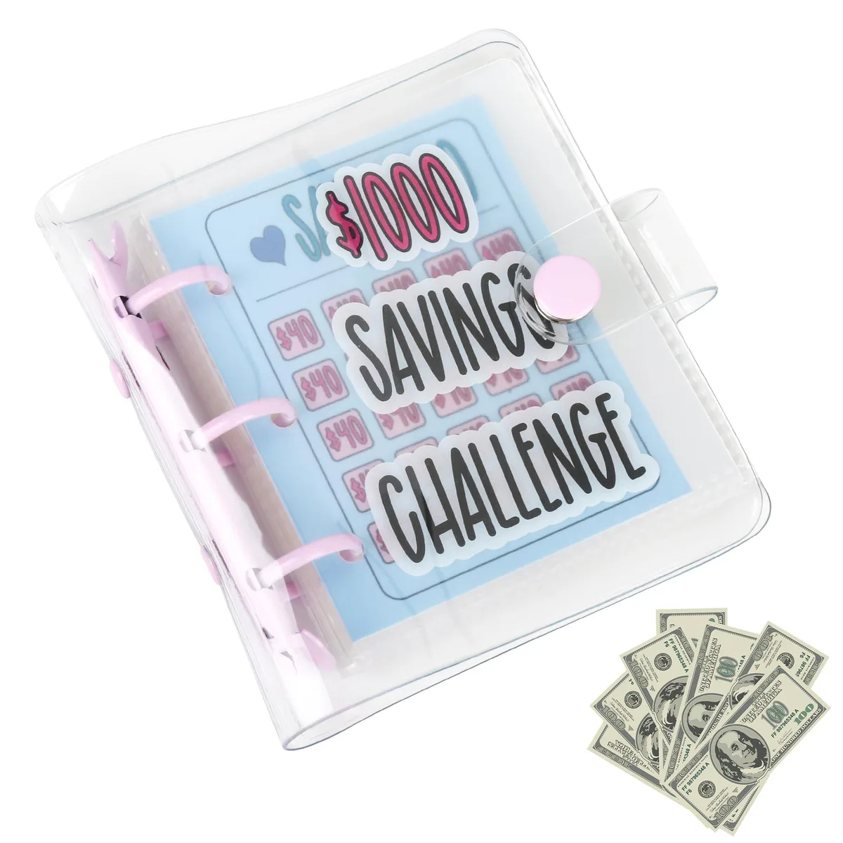 Purple mini binder, 4.5 by 4.7 inches, with 25 cash envelopes