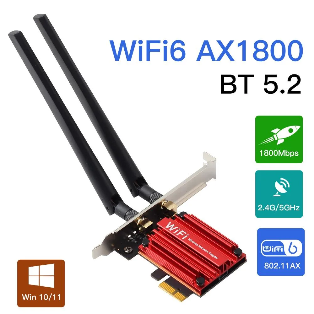 DERAPID DERAPID PCE-AX1800 Wi-Fi 6 PCIe adapter with Bluetooth 5.2 — product photo