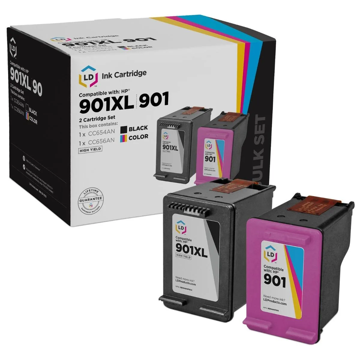 LD Products LD Products Remanufactured HP 901XL &amp; 901 Ink Cartridge 2-Pack (Black, Tri-Color) — product photo