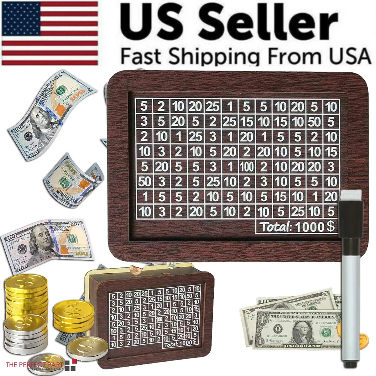 The Perfect Part The Perfect Part Wooden Savings Challenge Box One Thousand Dollars Ash 7.87 x 2.83 x 5.71 inches — product photo