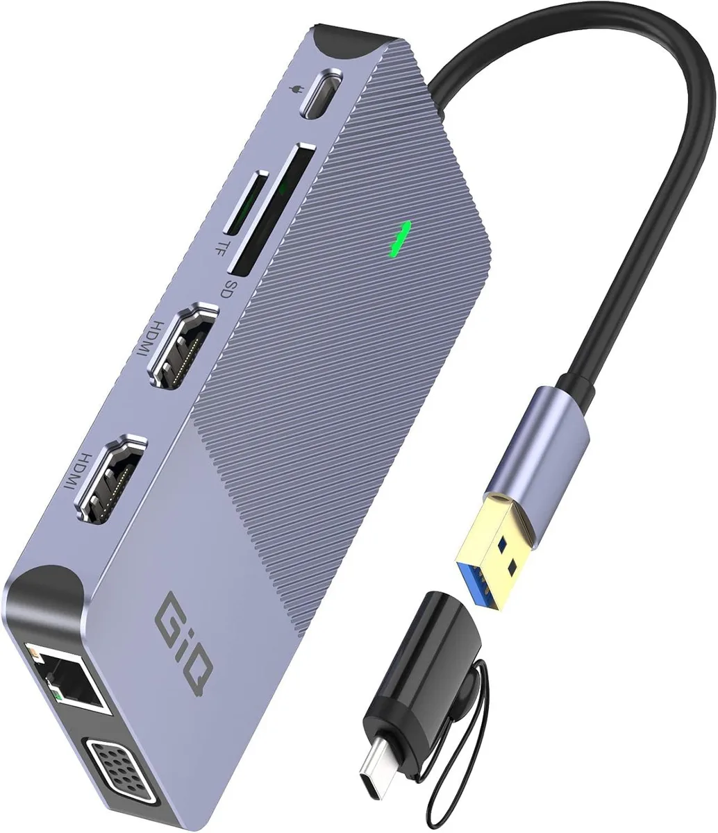 PISKEKAT PISKEKAT USB-C Docking Station Dual HDMI VGA Ethernet Grey — product photo