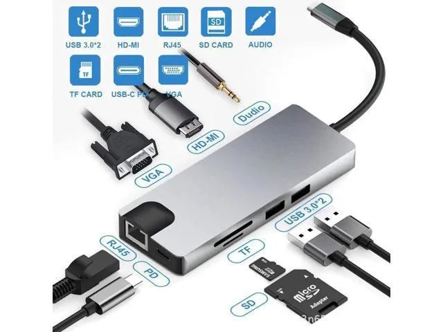 LORDWORLD LORDWORLD 9-in-1 USB C Hub 4K HDMI 60W PD Gigabit Ethernet SD TF Audio VGA 2 USB 3.0 — product photo
