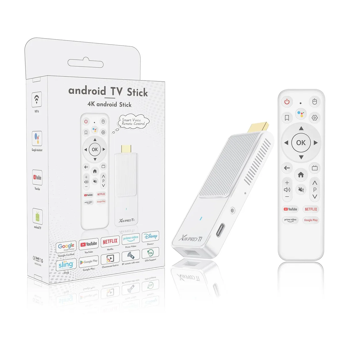  RUPA Android 14.0 TV Stick 4K 2GB 16GB RK3518 Wi-Fi 6 Bluetooth 5.0 HDR10 White — product photo