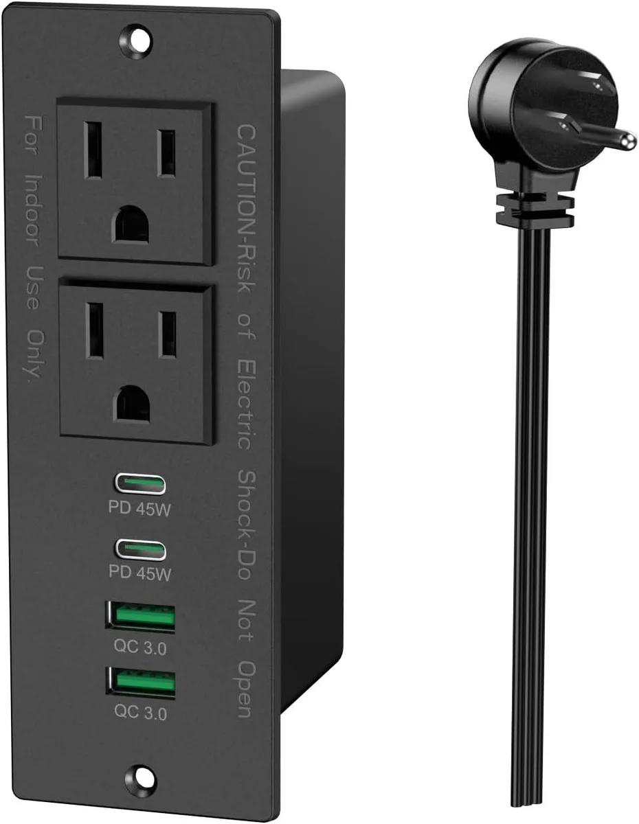 BFKK BFKK 45W USB-C Recessed Power Strip 6ft Black — product photo