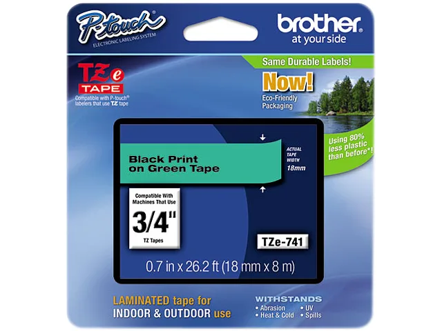 Brother Brother TZE741 Black on Green Label Tape pos accessory — product photo