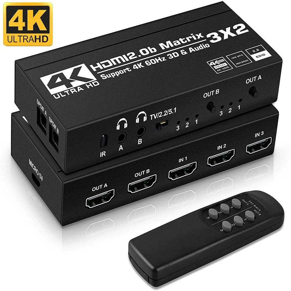WRIARICH WRIARICH OZJ5 HDMI Matrix 3x2 4K@60Hz HDR10 Audio Extract — product photo