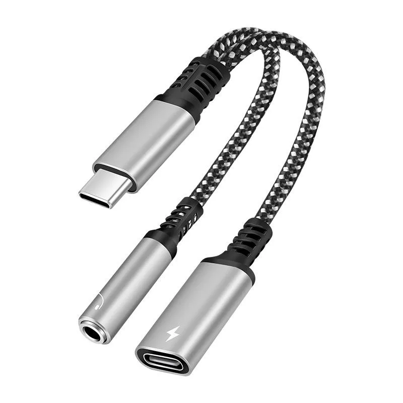 Corn Electronics Corn Electronics USB-C to 3.5 mm Headphone &amp; Charger Adapter Grey 60W — product photo
