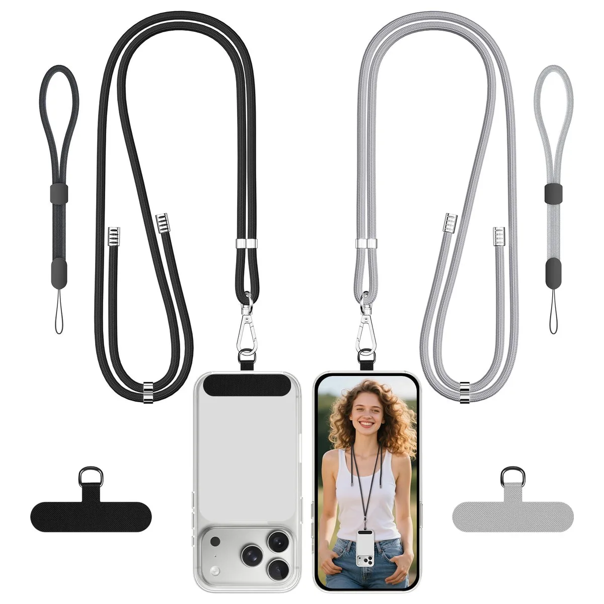 SHANSHUI Phone Lanyard 2 Pack Black Grey 12cm — product photo