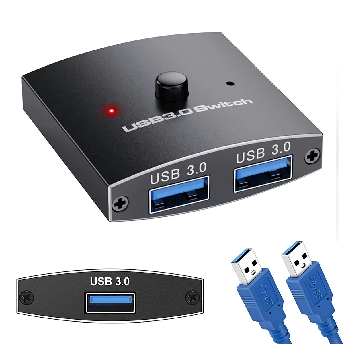 Teamyo Teamyo 2 Port USB 3.0 KVM Switch Bidirectional 2 in 1 Out 1 in 2 Out 2 Cables — product photo