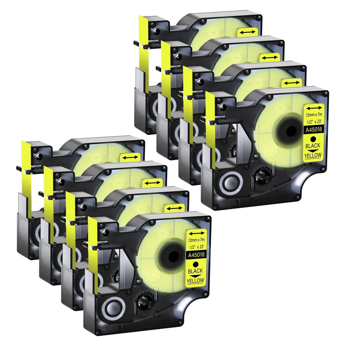 GREENCYCLE GREENCYCLE D1 Label Tape 12mm 23ft 8 Pack Black on Yellow — product photo