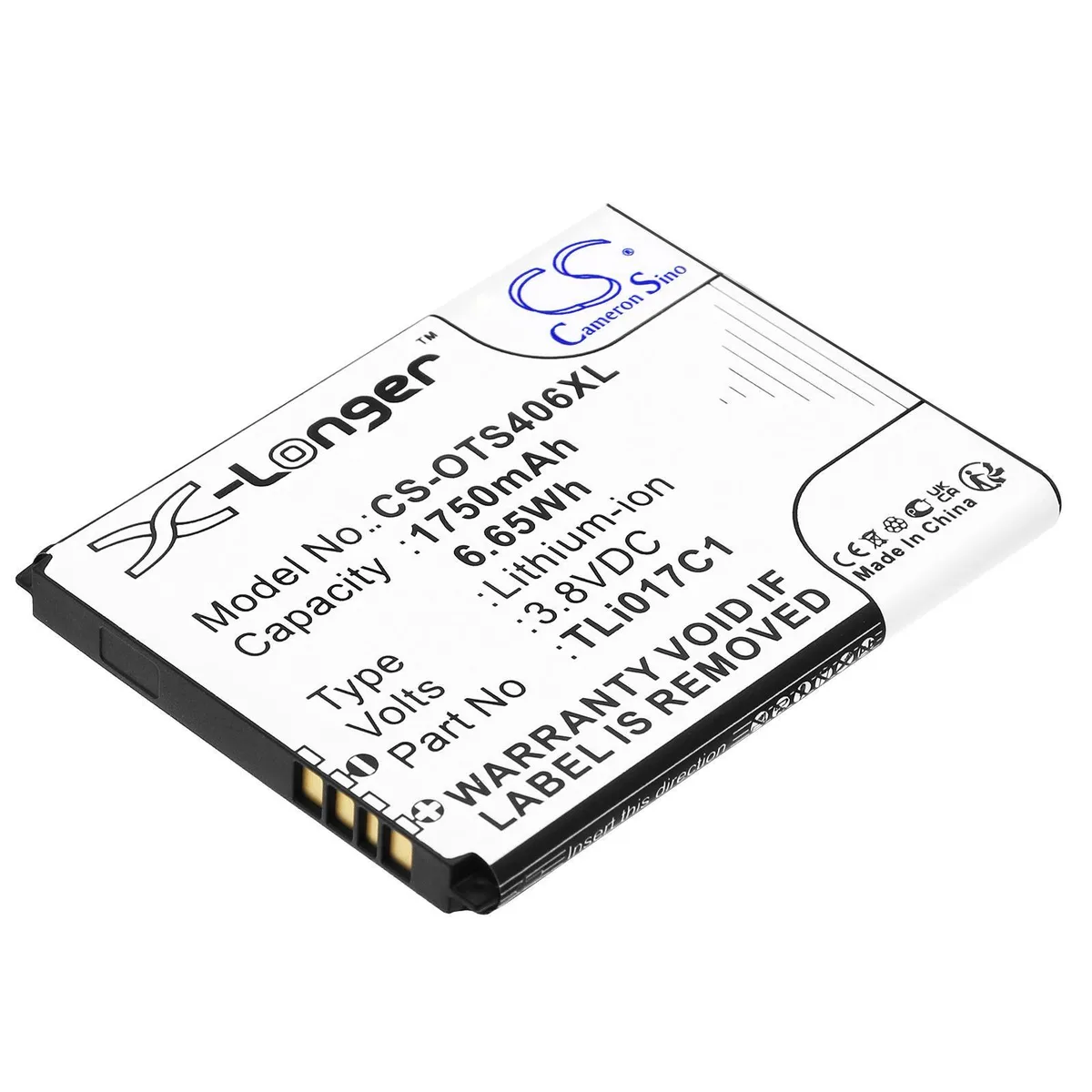 Rectangular replacement battery with smooth dark finish and gold contacts