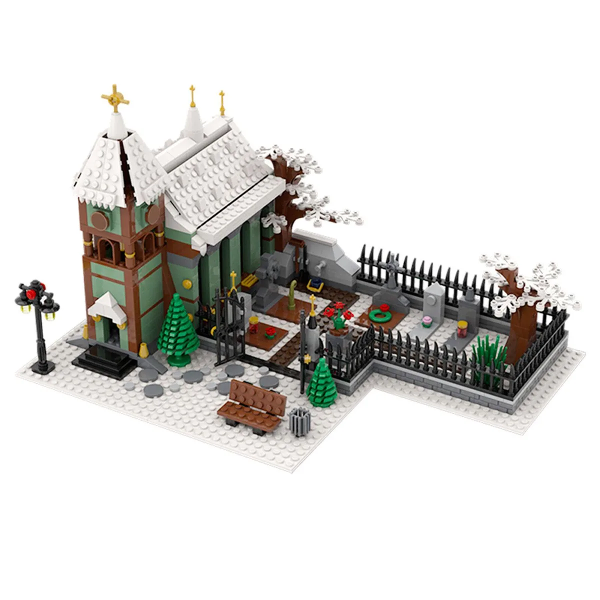 ZITIANYOUBUILD ZITIANYOUBUILD Winter Village Church with Graveyard 906 Pieces MOC — product photo
