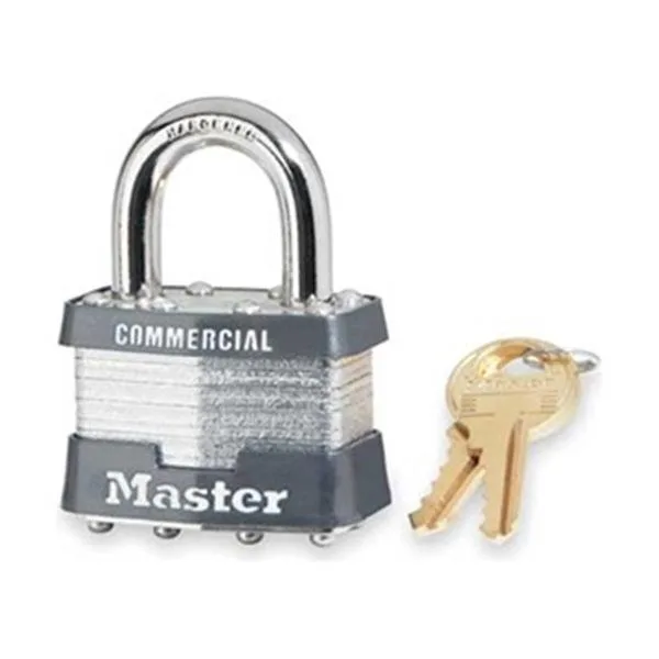 Silver laminated steel padlock rectangular body shackle 15 16 inch height 5 pin key alike