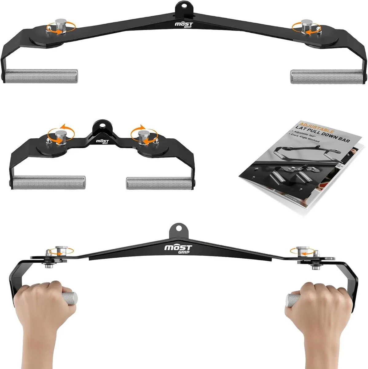 Steel LAT pull-down bar with 360° rotatable plastic-coated handles