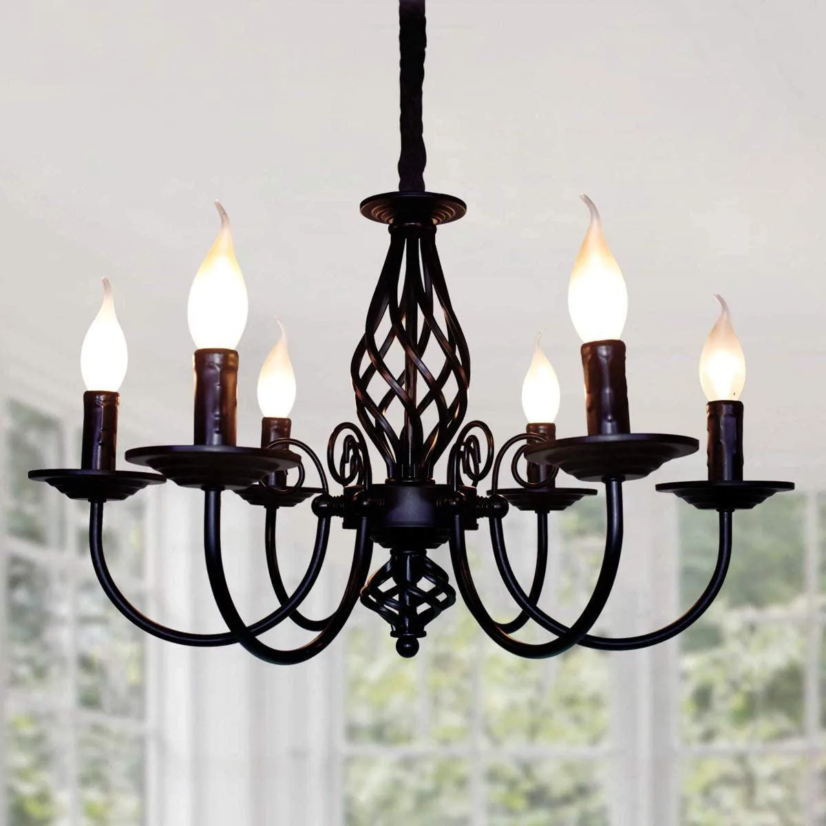 Garwarm Garwarm Vintage Black Chandelier 6-Light E12 40W 110V 580mm Dia 360mm H 900mm Chain — product photo