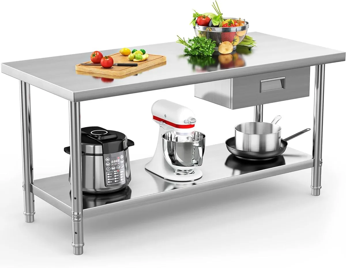 WUQ WUQ Stainless Steel Work Table 66" x 30" 2 Tier Drawer Silver — product photo