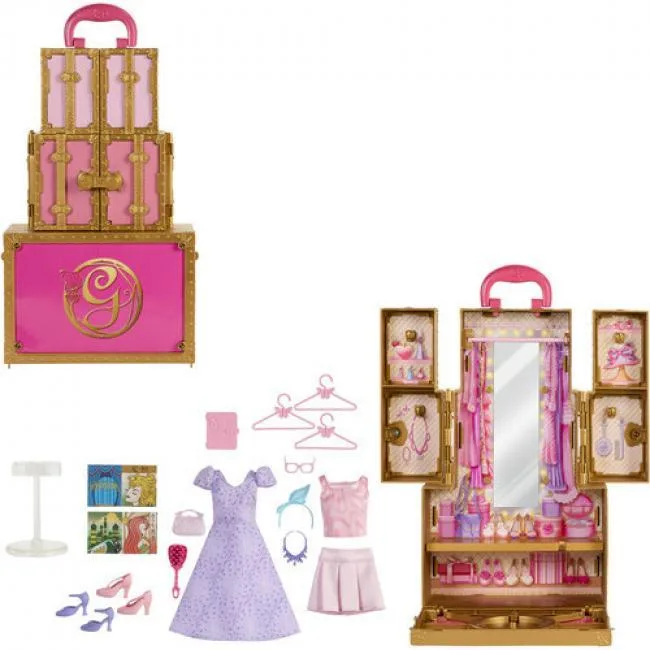 Mattel Mattel JFM36 accessory set with fold-out closet, 2 outfits, mirror and doll stand — product photo