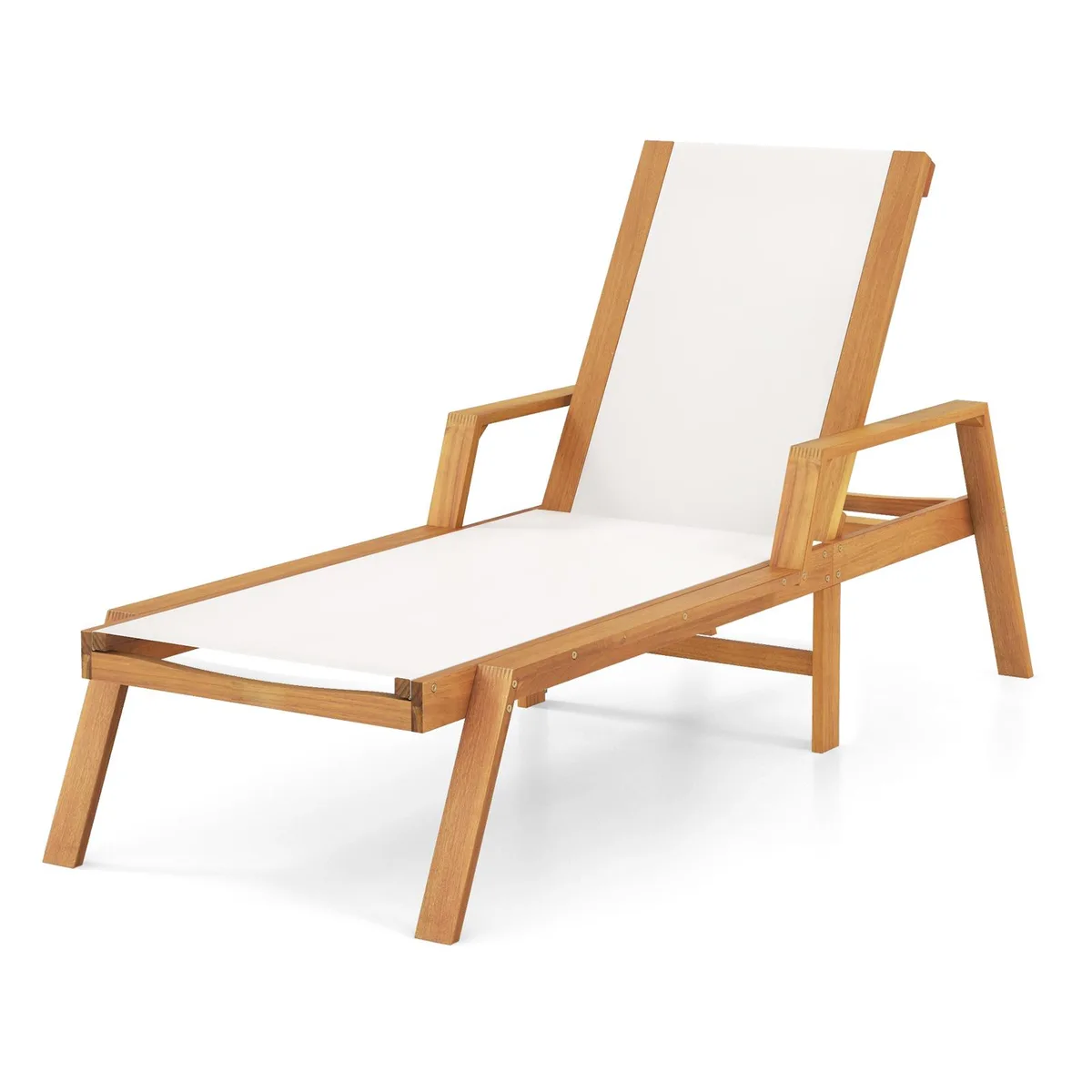 SlickBlue SlickBlue Patio Chaise Lounge Chair Natural Acacia Fabric 75.5" x 28.5" x 13.5"-38 — product photo