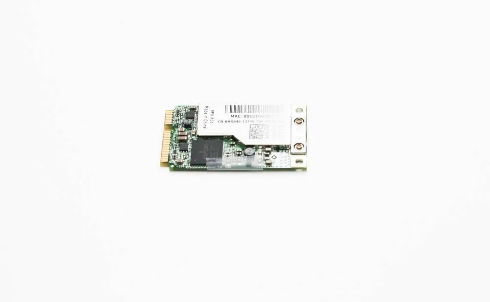 Small green rectangular circuit board with gold edge connector and two tiny antenna sockets
