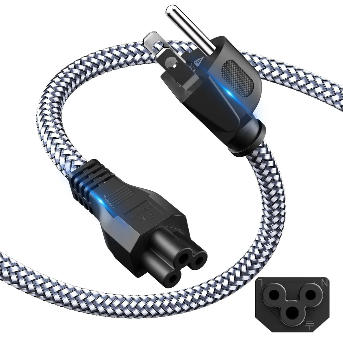  RIKSOIN 3-Prong Braided Nylon AC Power Cord 3.3ft — product photo
