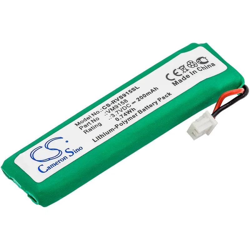 Small rectangular black battery with two wire leads