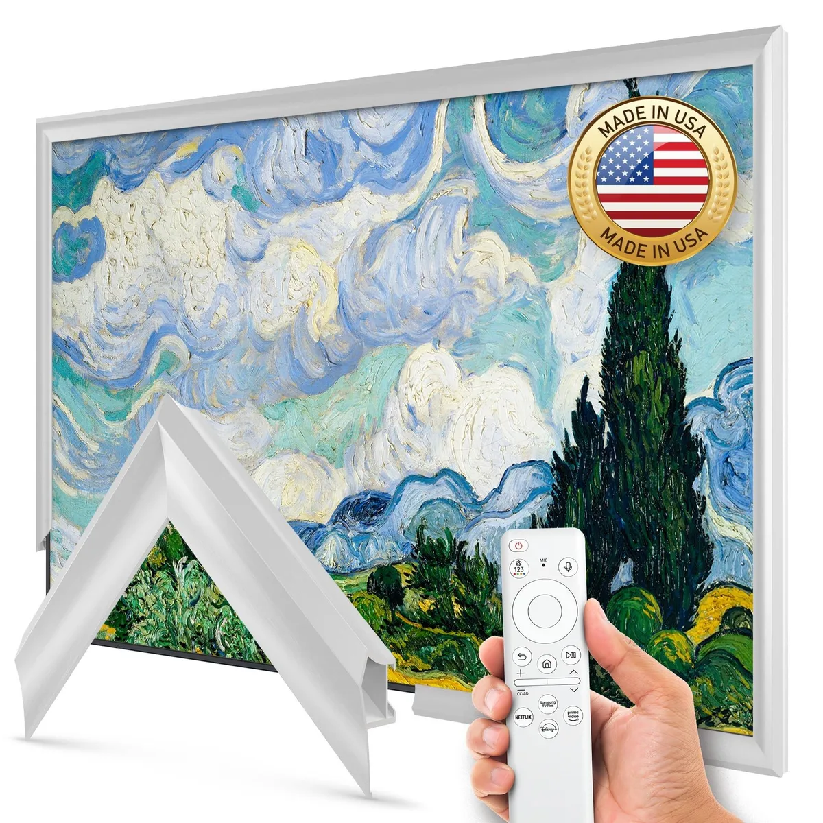 Frame My TV Frame My TV Pure White Prismatic 65" Alloy Deco TV Frame 2 in 1 accessory — product photo
