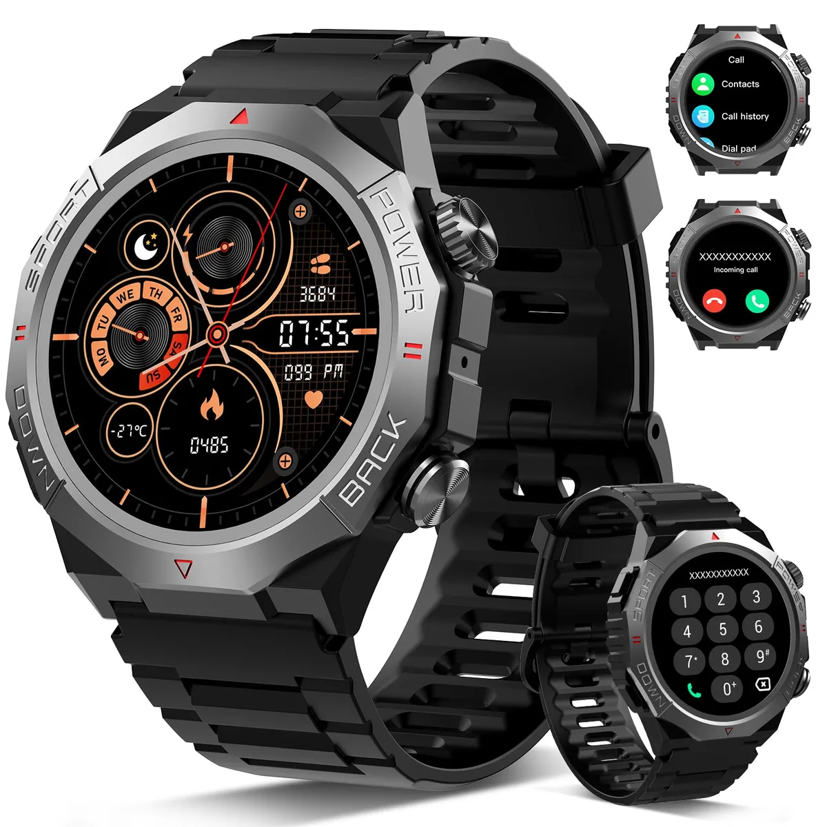  Atheewon S10 smart watch Jet Black 1.39" 110+ sport modes IP68 — product photo