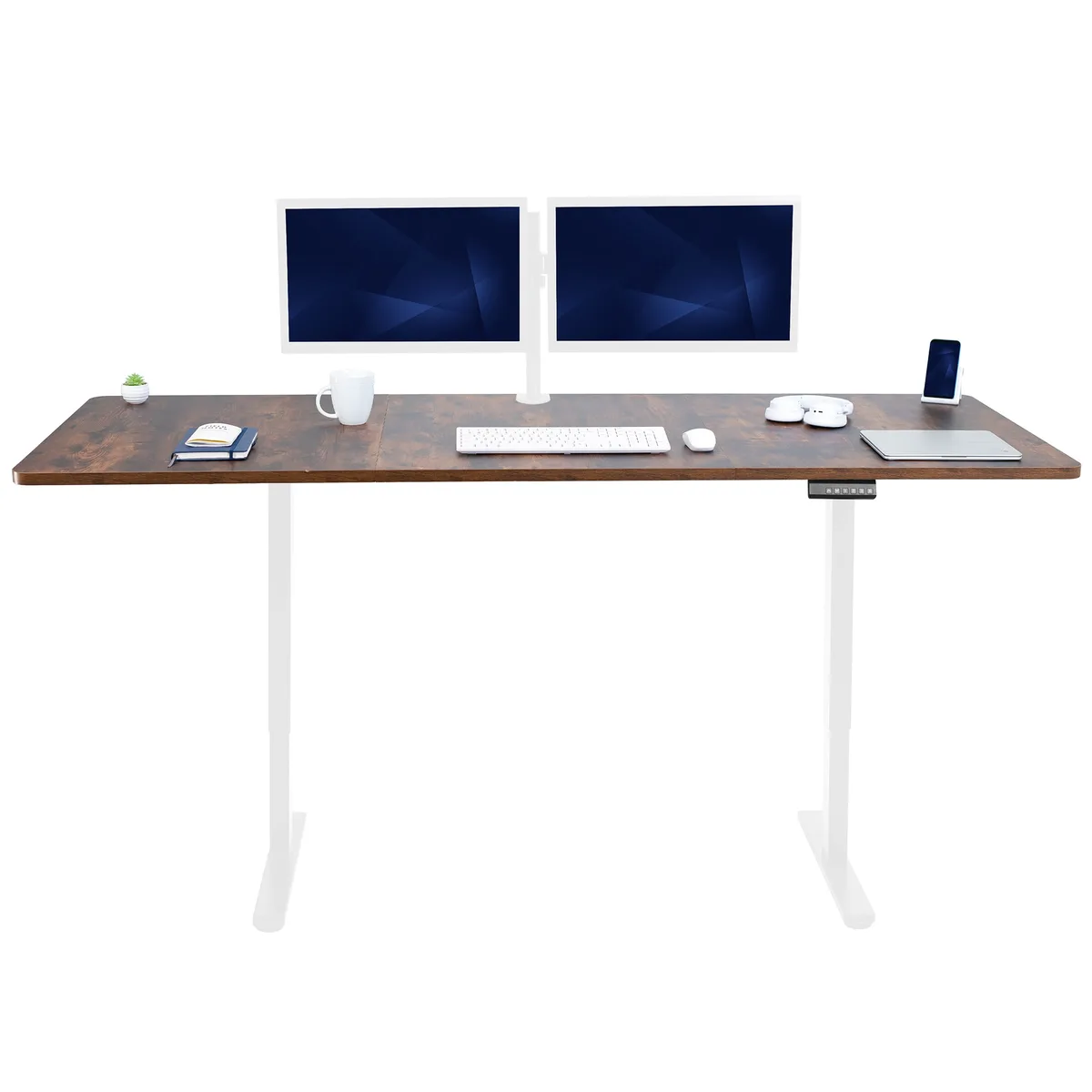 VIVO VIVO Electric Dual Motor Standing Desk 83 x 30 Vintage Brown White Frame — product photo