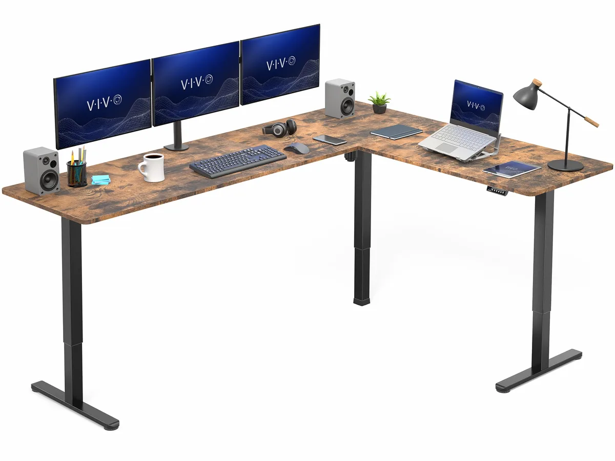 VIVO VIVO Vintage Brown / Black Electric 84" x 63" Corner Desk office furniture — product photo