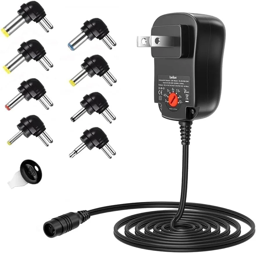 BASEUS BASEUS 12W Universal AC Adapter 3V-12V 8 Tips 1000mA — product photo