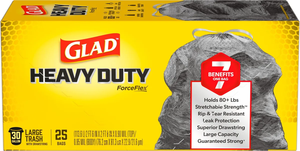 White 30-gallon trash bags in a three-pack