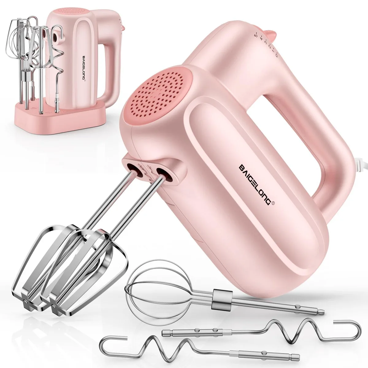  Hand Electric Mixer 5-Speed Pink 1.47lb — product photo