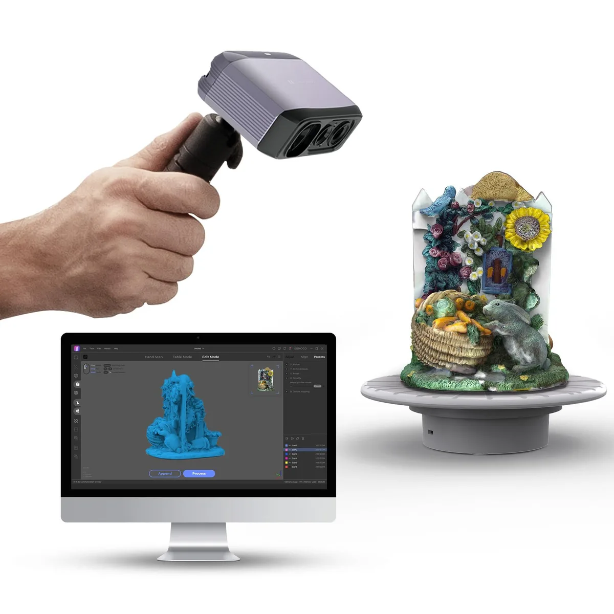 3DMakerPro 3DMakerPro Moose Lite Premium Grey 3D scanner with tripod and turntable — product photo