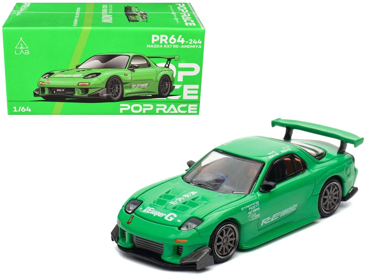 Pop Race Pop Race Mazda RX7 RE Amemiya Widebody RHD Green 1/64 Die Cast Model Car — product photo