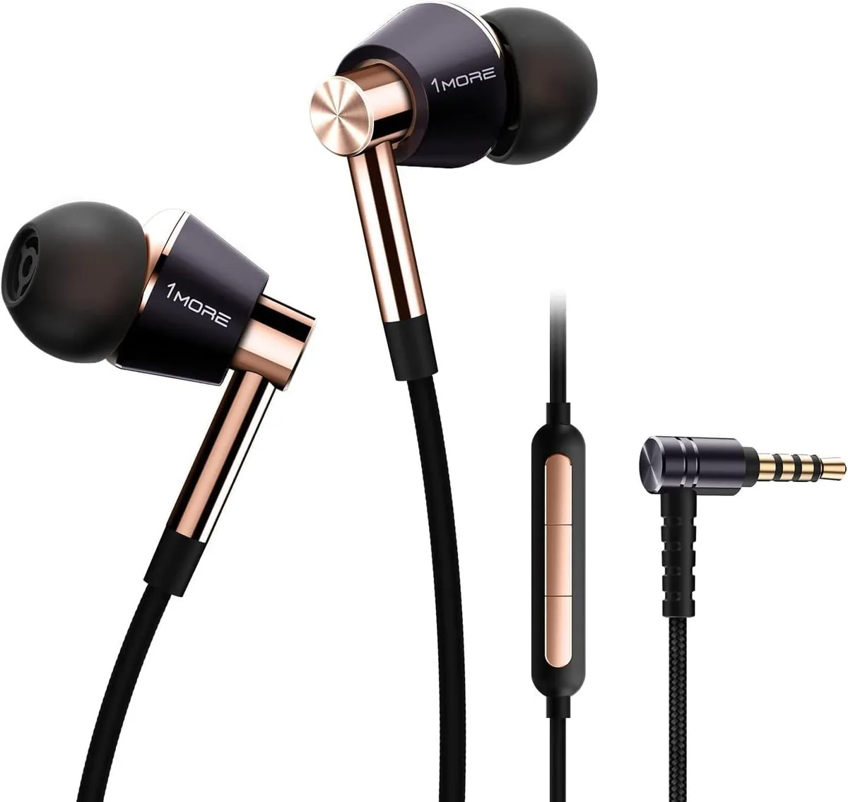 Gold in-ear earphones with angled nozzles and inline remote