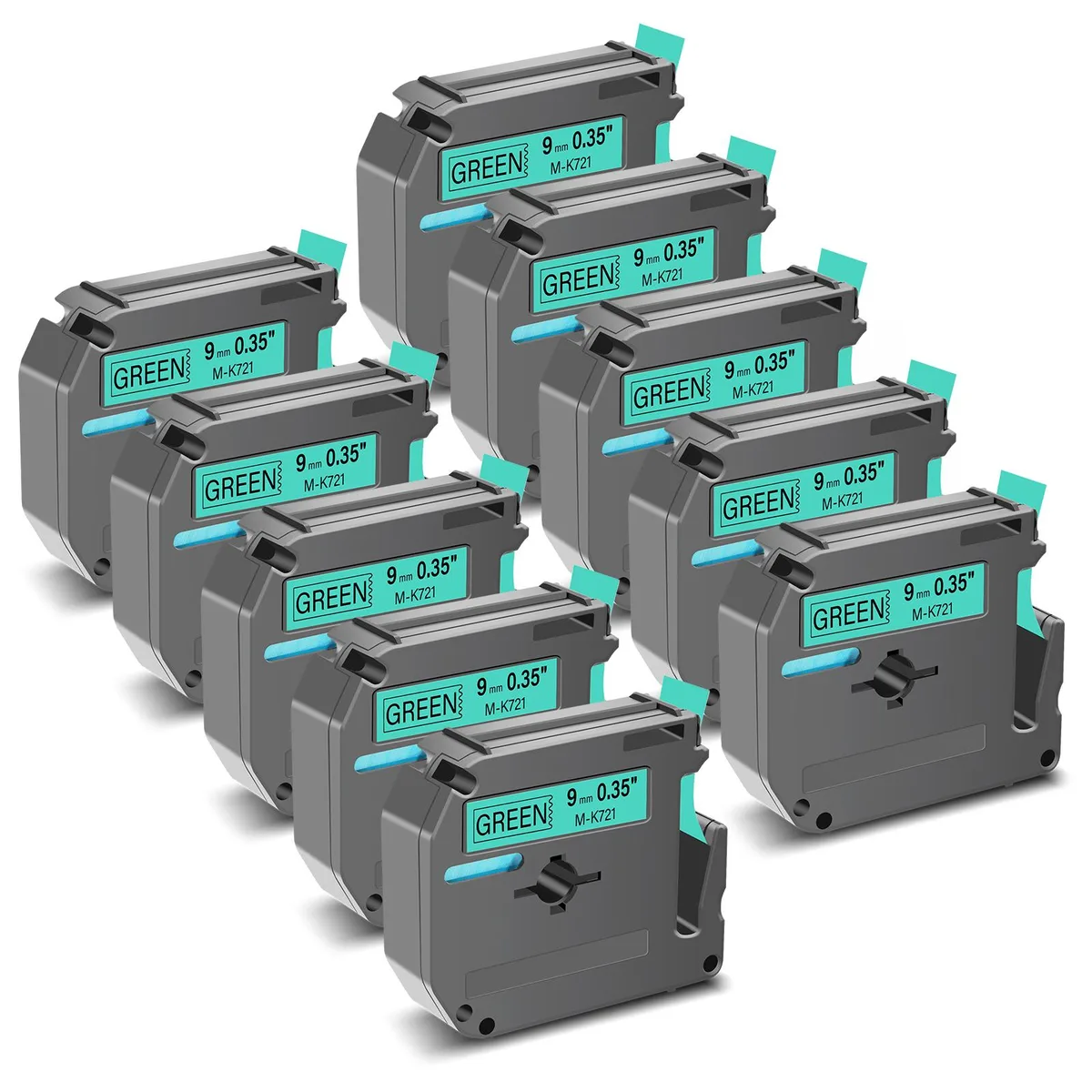 GREENCYCLE GREENCYCLE MK-721 Label Tape 9mm Black on Green 10 Pack — product photo
