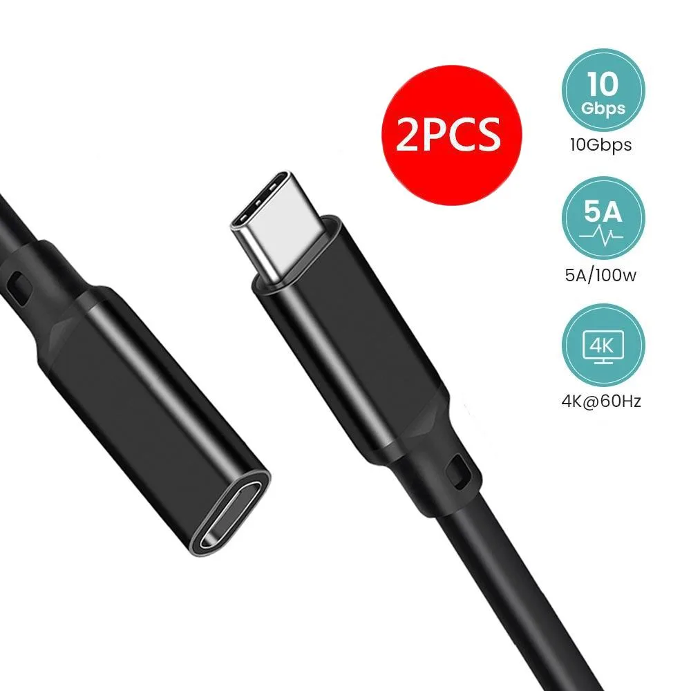 LUOM LUOM PQ106 USB 3.2 Type-C Male to Female Extension Cable 1.6FT 2-Pack Black — product photo