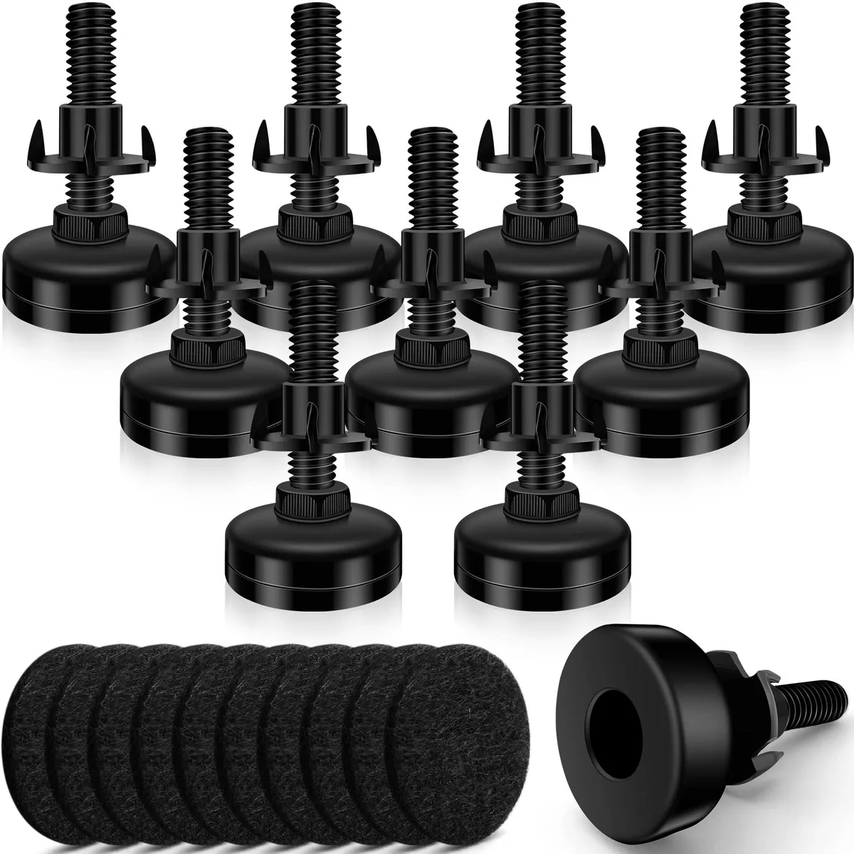 Duratech 10 Set Adjustable Furniture Leveling Feet 3/8"-16 Thread Black — product photo