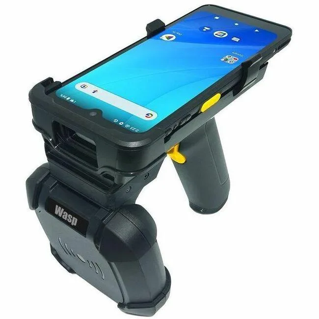Wasp DR6 RFID gun-grip barcode scanner in dark housing