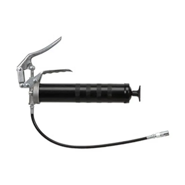 Black steel manual grease gun with pistol grip and 18 in flex hose