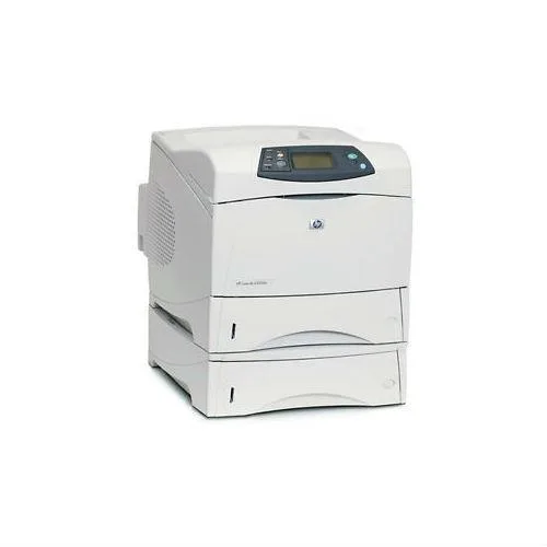 Large grey rectangular office laser printer with two paper drawers and top output tray