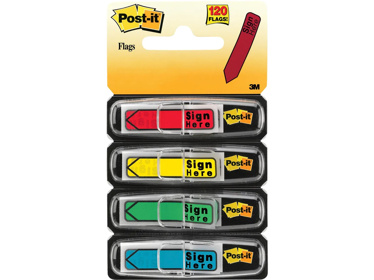 Pack of 120 small assorted colour Sign Here flags