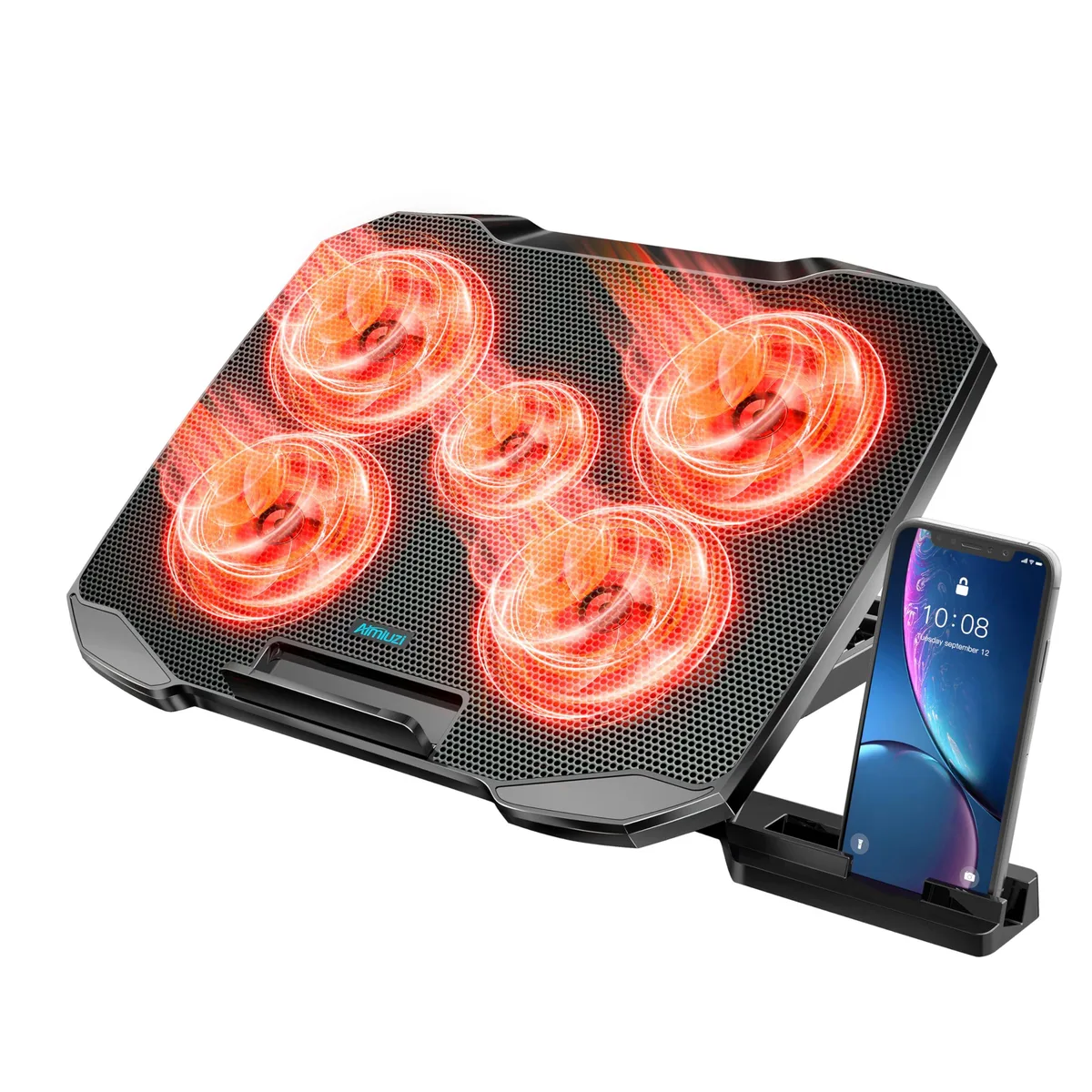  ENHANCE F2PLUS Laptop Cooling Pad 12-15.6 Inch 5 Fans 5 Heights 2 USB Ports Phone Stand — product photo